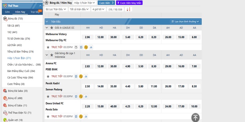 Cách tham gia kèo Hiệp 1/Cả Trận Bet168vn